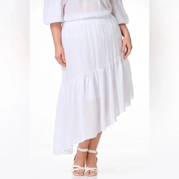 ❄️ Cato | PLUS SIZE CREPE ASYMMETRICAL MIDI SKIRT - Picture 4 of 6